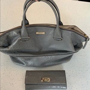 Gray satchel Kate Spade purse with matching wallet